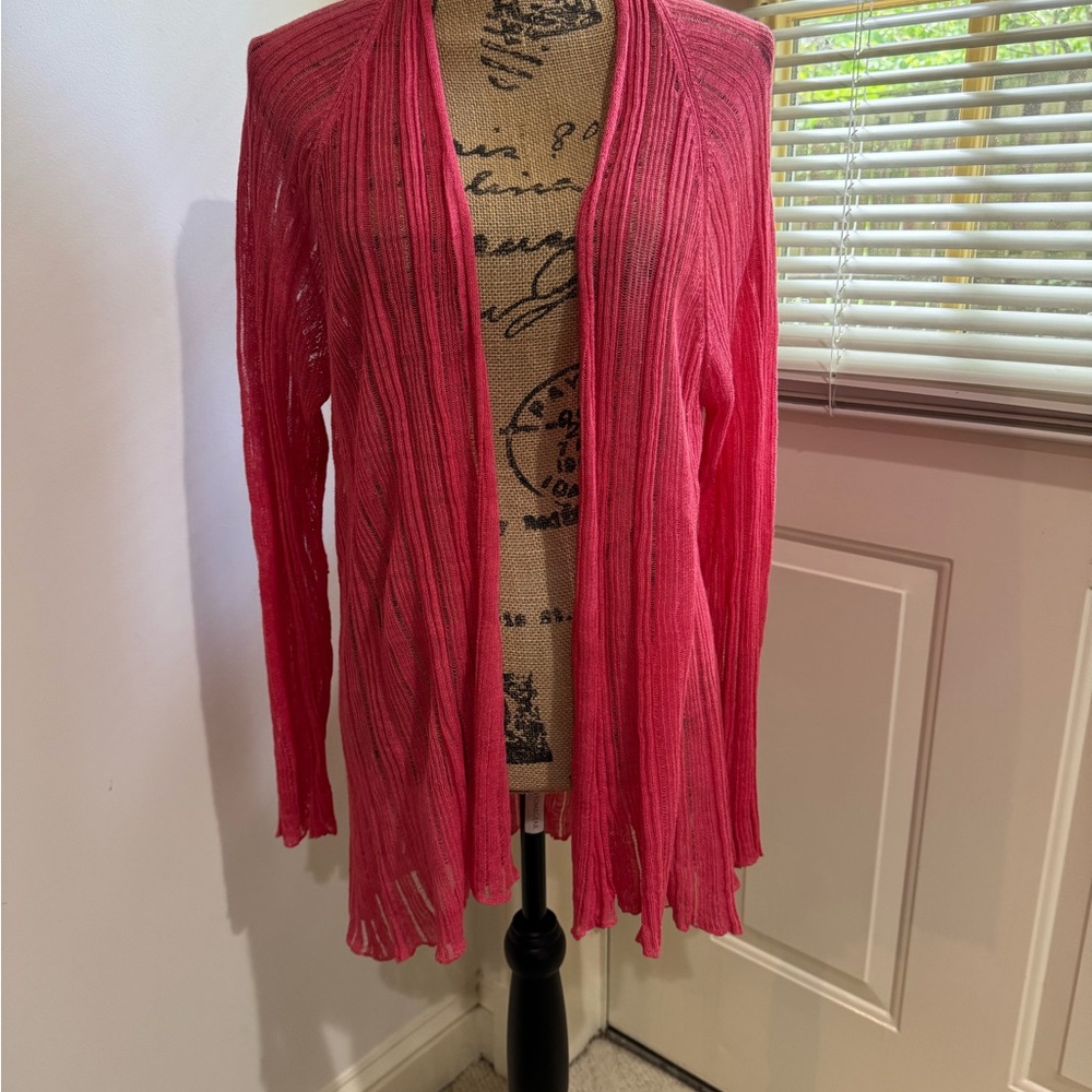 Deep salmon / coral Textured Open-Front Cardigan - Silk / Linen blend M/ L